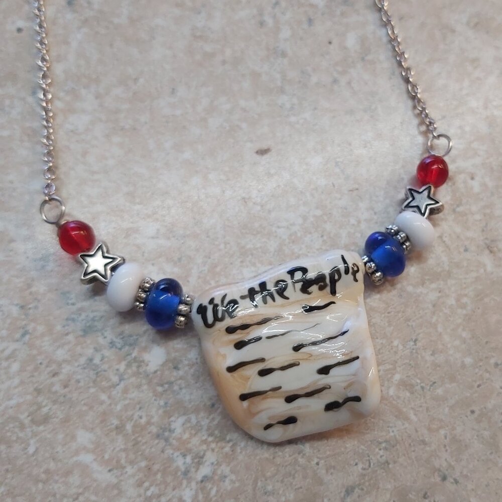 We the People Lampwork bead silver necklace 18" long